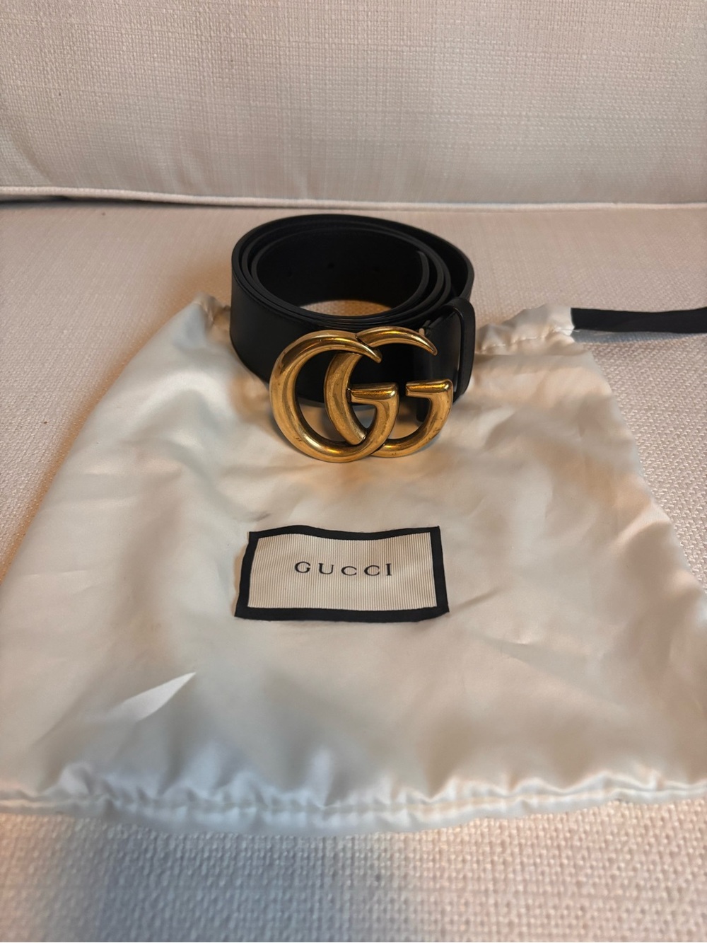 Gucci Black Leather Belt with Gold Interlocking GG Buckle